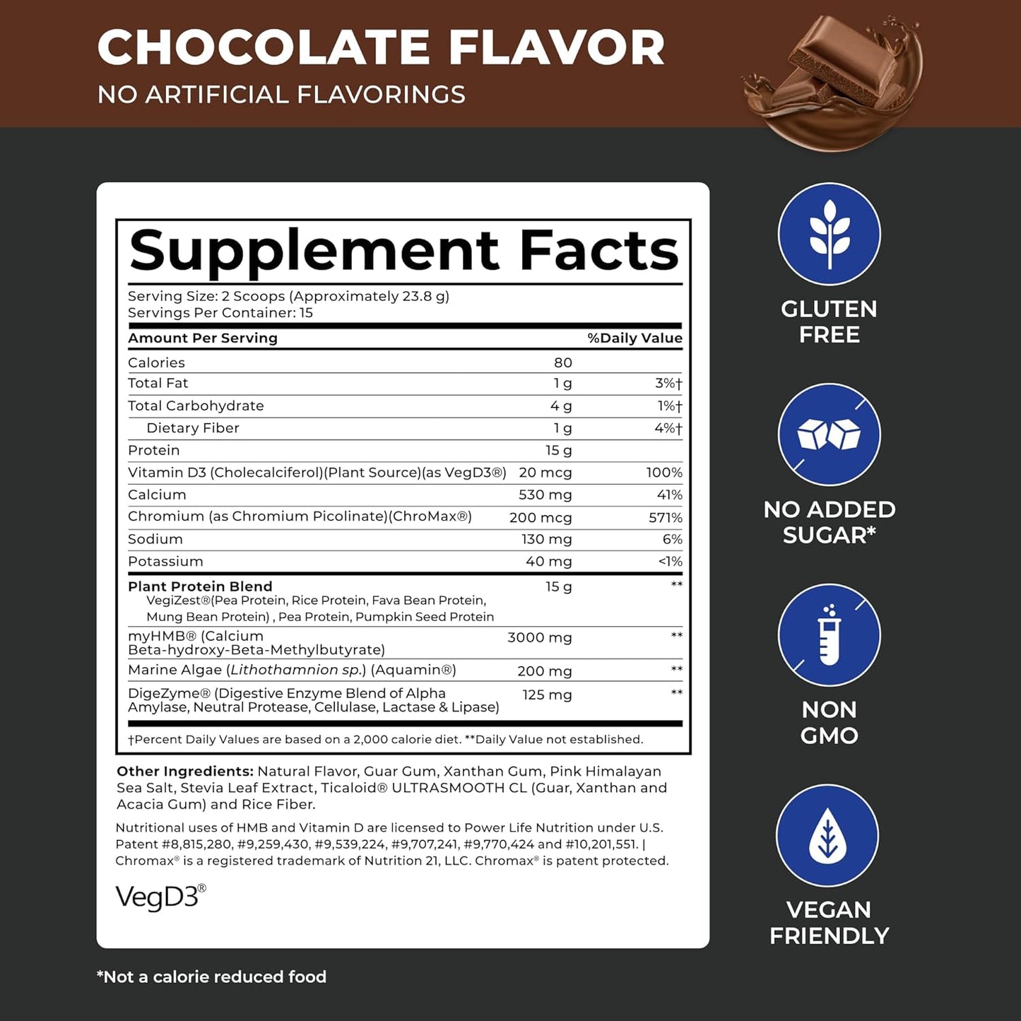 POWERLIFE Tony Horton Chocolate Plant Protein with 3000 MG of HMB - New Formula, High Impact Endurance Formula, Non-GMO, No Added Sugar