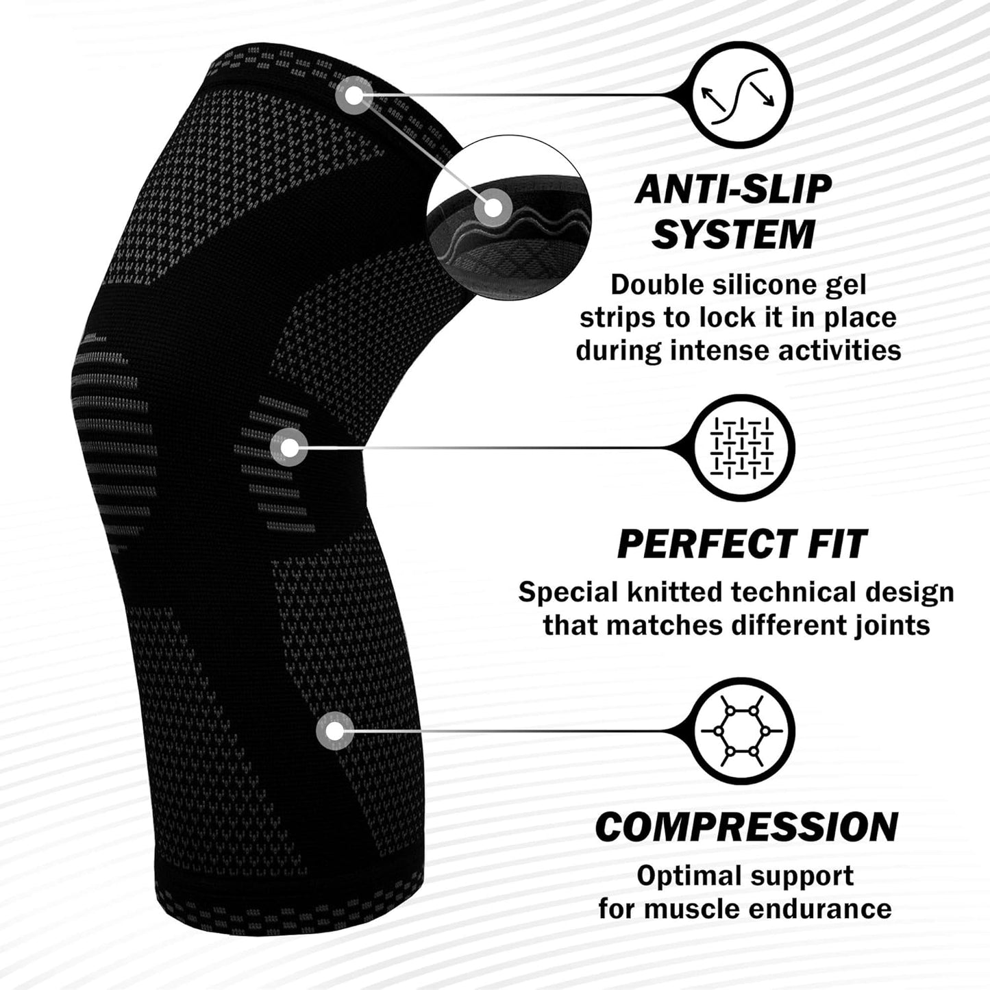 POWERLIX Knee Brace - Ultimate Support for Leg Pain in Running, Basketball, Volleyball, Weightlifting & More - Unisex Sizing Guide Included