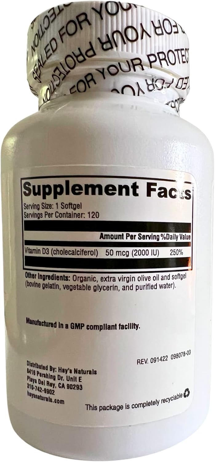 PowerUp with Hay's Naturals Vitamin D3 2000 - Boost Immune System & Energy | High Potency Softgels for Bone Health, Non-GMO - 120 Capsules (4 Months)
