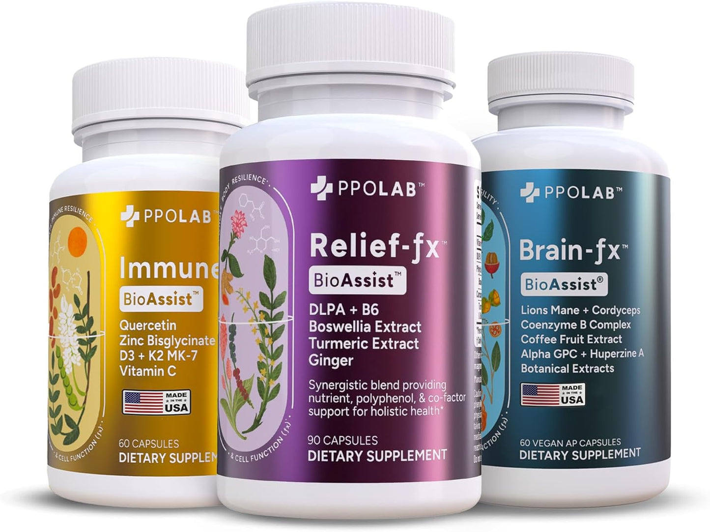 PPO Lab BioAssist Immune FX, Relief FX, and Brain FX Starter Kit - Boost Your Immune System, Relieve Pain, and Enhance Brain Function