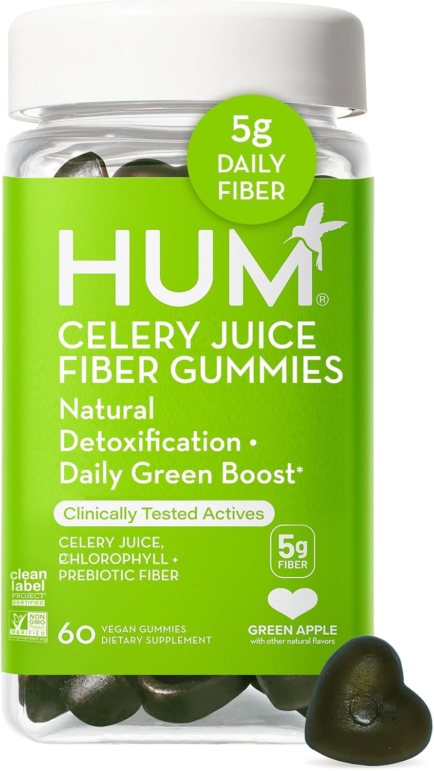 Prebiotic Celery Juice Fiber Gummies for Detox & Daily Green Boost - Chlorophyll & Prebiotic Fiber (60-Count)