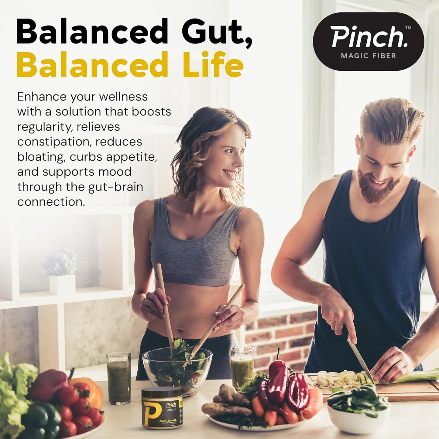 Prebiotic Digestive Health Supplement with Psyllium Husk Powder - Keto, Vegan, Sugar-Free, Tropical & Lemon Ginger Flavors - 28-Day Supply from USA