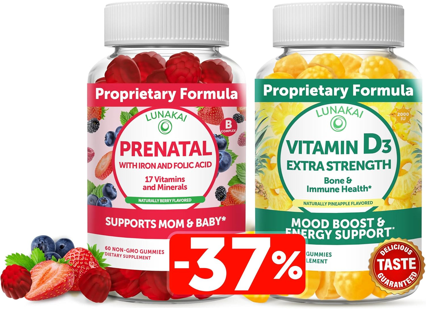 Pregnancy Multivitamin Gummy Bundle with Iron, Folic Acid, and Vitamin D3 - Immunity, Bone, and Mood Support