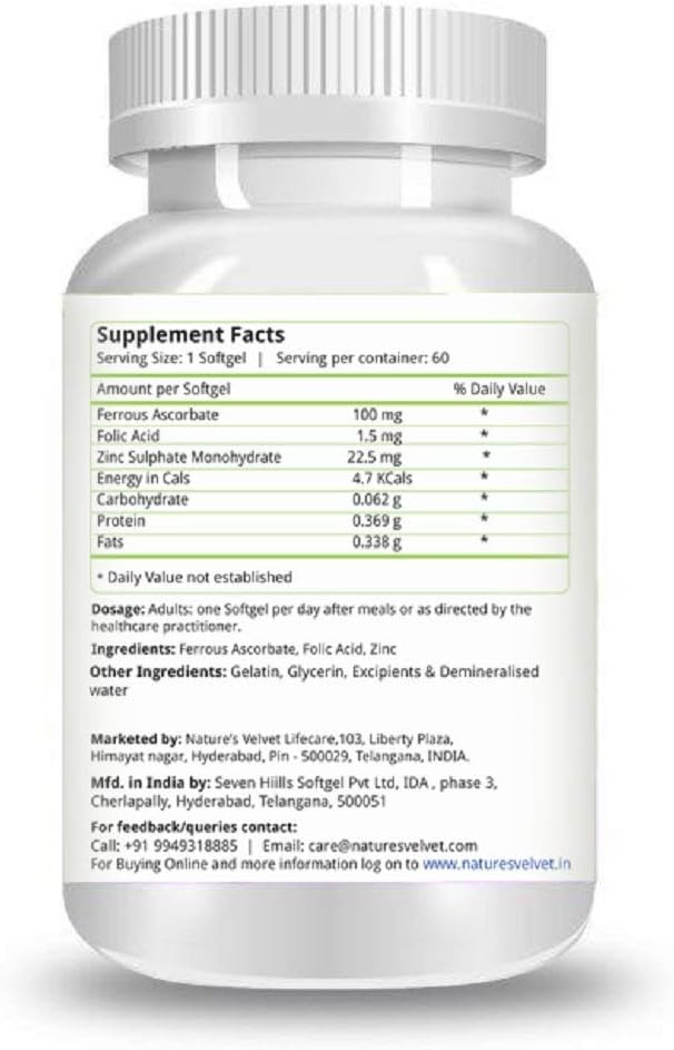 Pregnancy Supplement: Generic SS Lifecare Iron, Folic Acid, and Zinc Softgels - 60 Count