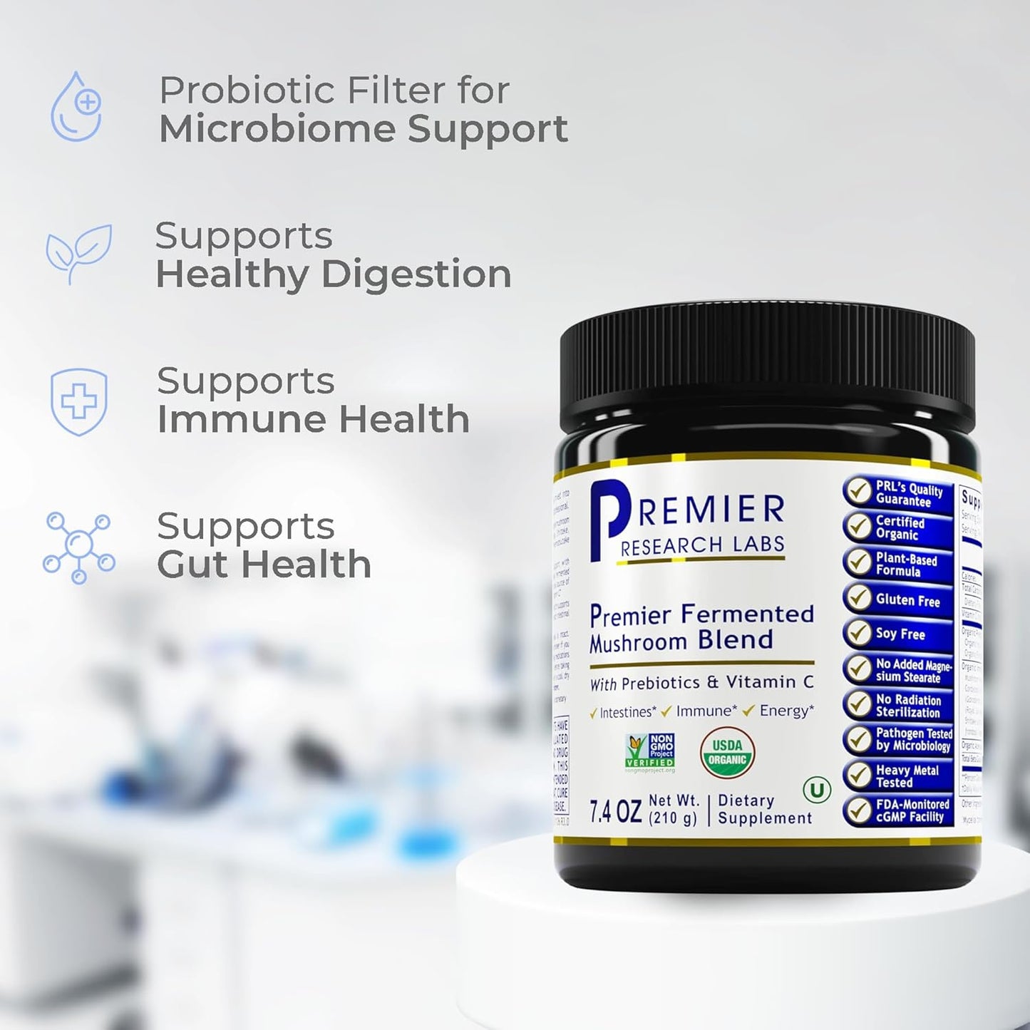 Premier Fermented Mushroom Blend with Reishi & Turkey Tail for Immune & Gut Health - 7.4 oz