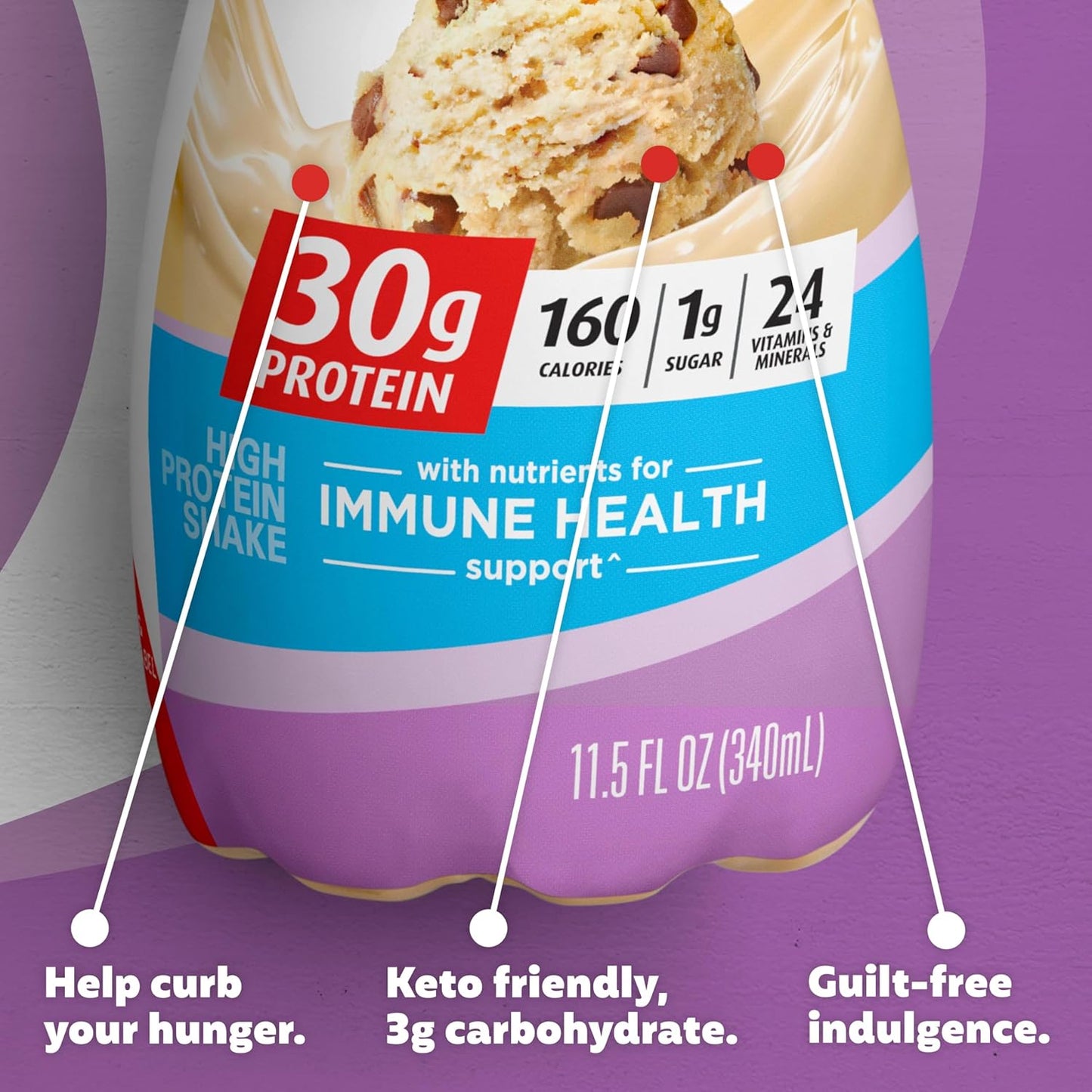 Premier Protein Cookie Dough Shake - 30g Protein, 1g Sugar, 24 Vitamins & Minerals, Immune Health Support - 11.5 fl oz (Pack of 12)