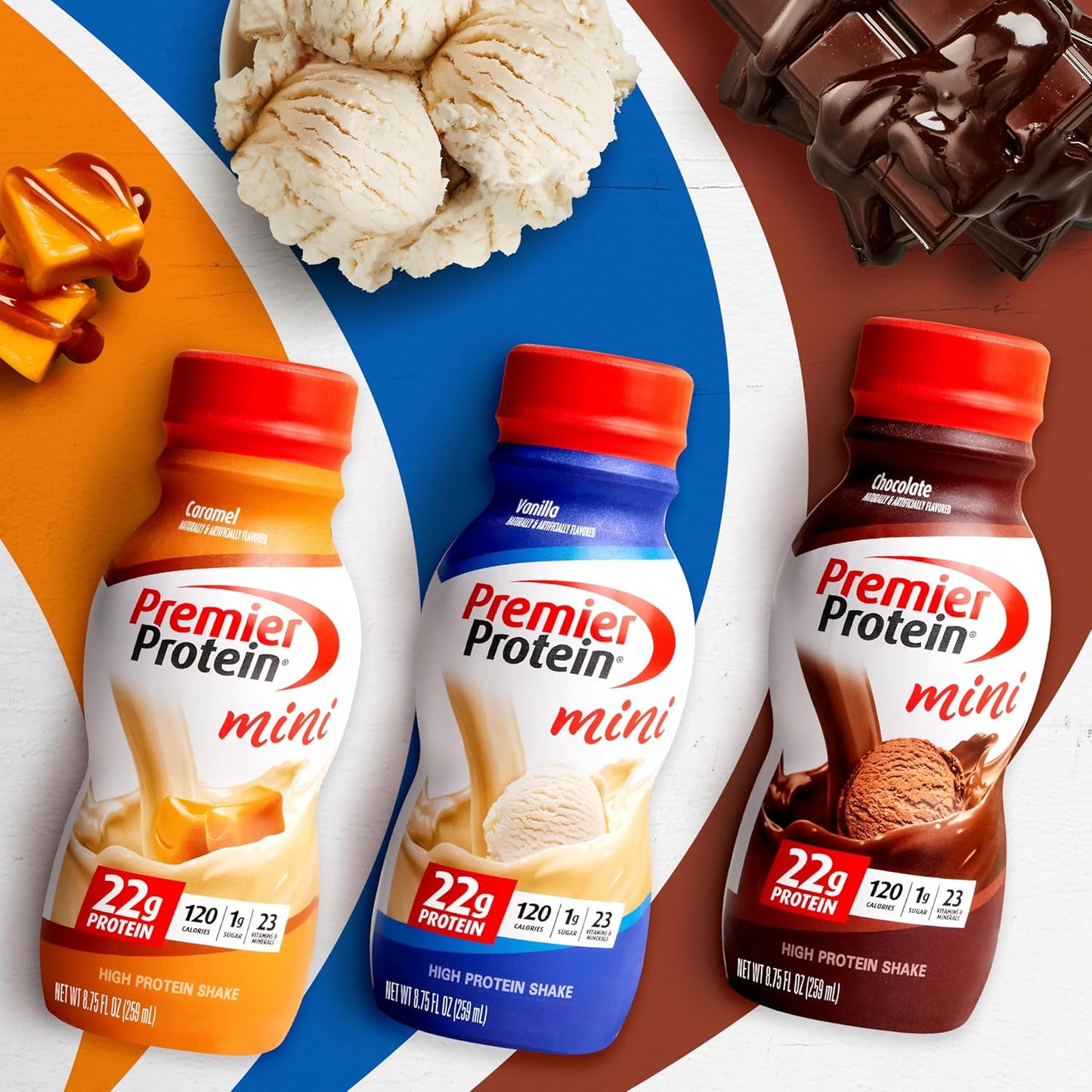 Premier Protein Shake MINIs, Caramel Flavor, 22g Protein, 120 Calories, Low Sugar, 8.75fl oz, 12 Pack