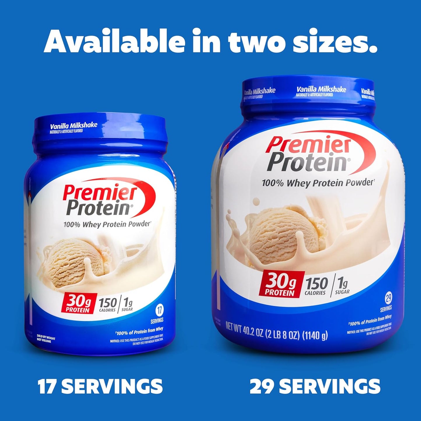 Premier Protein Vanilla Milkshake Powder with 30g Protein, No Soy, Gluten-Free - 29 Servings, 40.2oz