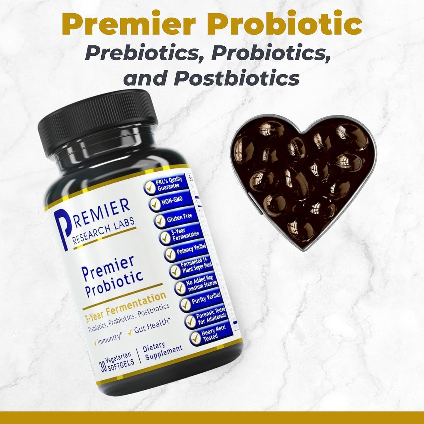 Premier Research Labs Prebiotic, Probiotic, and Postbiotic Capsules for Gut Health and Immune Support - 30 Vegetarian Softgels