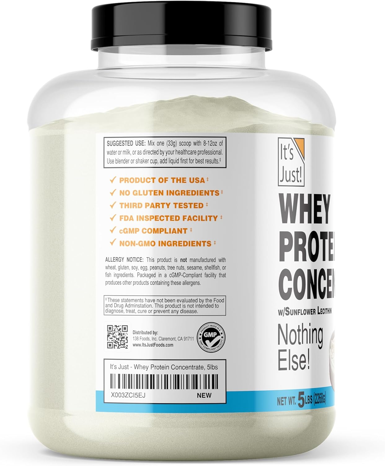 Premium 100% Whey Protein Concentrate, 5 Pound, Made in USA, Unflavored - No Added Flavors or Artificial Sweeteners