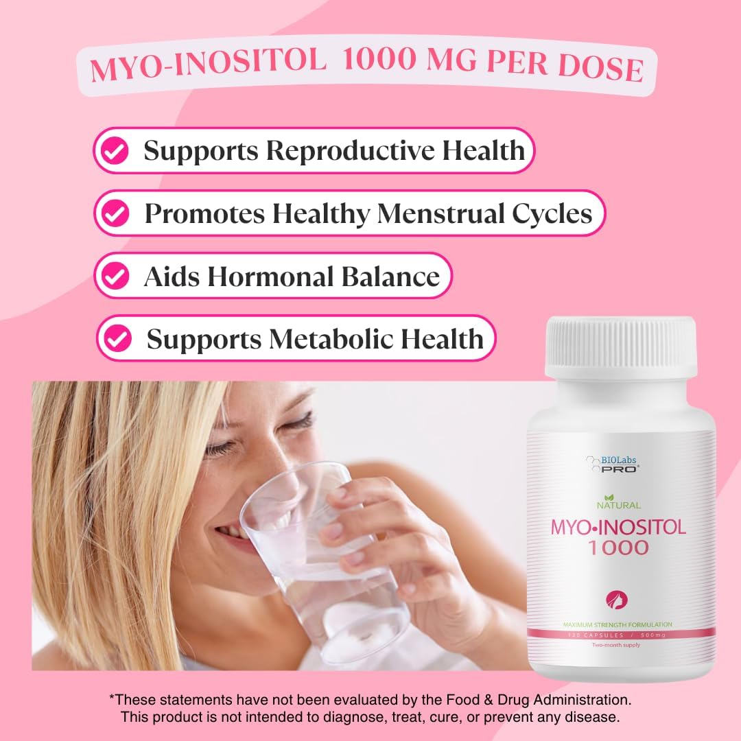 Premium 1000mg Myo-Inositol Supplement for Cellular Health & Wellness - Non-GMO, Gluten-Free, Kosher Certified - 120 Capsules (2-Month Supply) by BIOLABS PRO