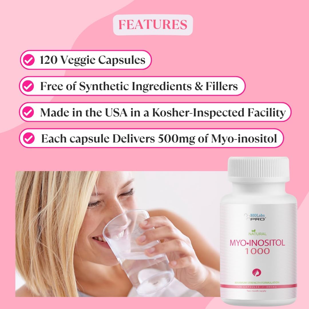 Premium 1000mg Myo-Inositol Supplement for Cellular Health & Wellness - Non-GMO, Gluten-Free, Kosher Certified - 120 Capsules (2-Month Supply) by BIOLABS PRO