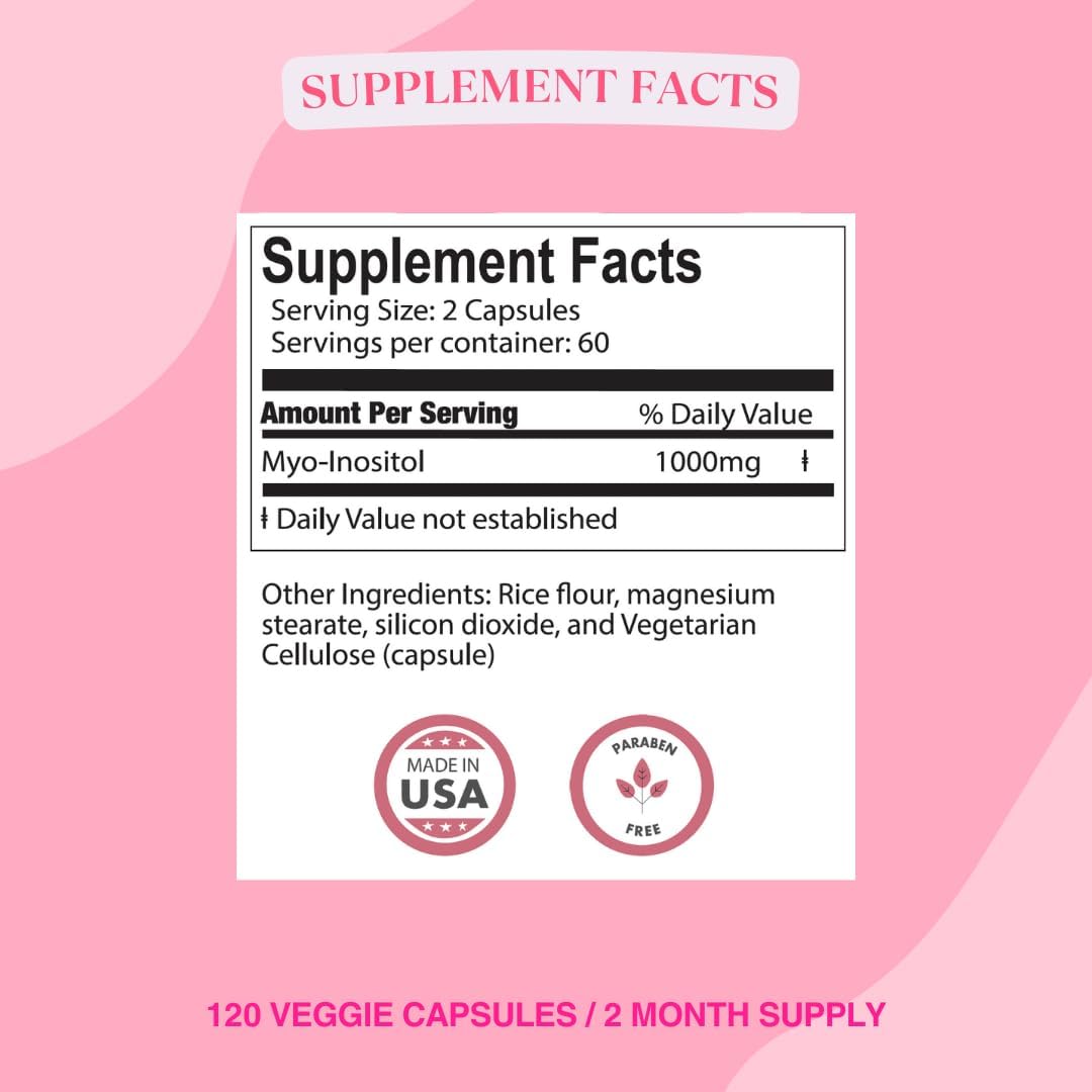 Premium 1000mg Myo-Inositol Supplement for Cellular Health & Wellness - Non-GMO, Gluten-Free, Kosher Certified - 120 Capsules (2-Month Supply) by BIOLABS PRO