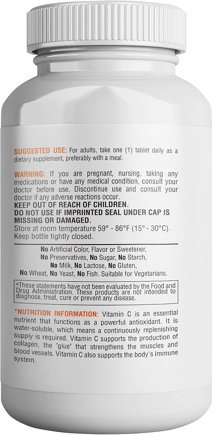 Premium 1000mg Vitamin C with Rose Hips Capsules (200 Count) - Boosts Immunity, Antioxidants, Healthy Aging - Vegan and Non-GMO Supplement