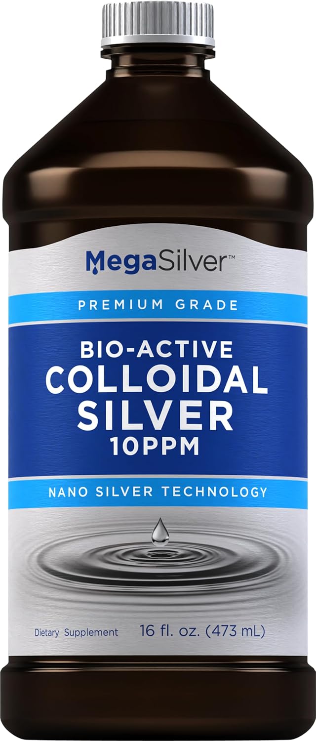 Premium 10PPM Colloidal Silver Liquid - 16 fl oz - Bio-Active Nano Silver Technology - Non GMO, Gluten Free - Piping Rock