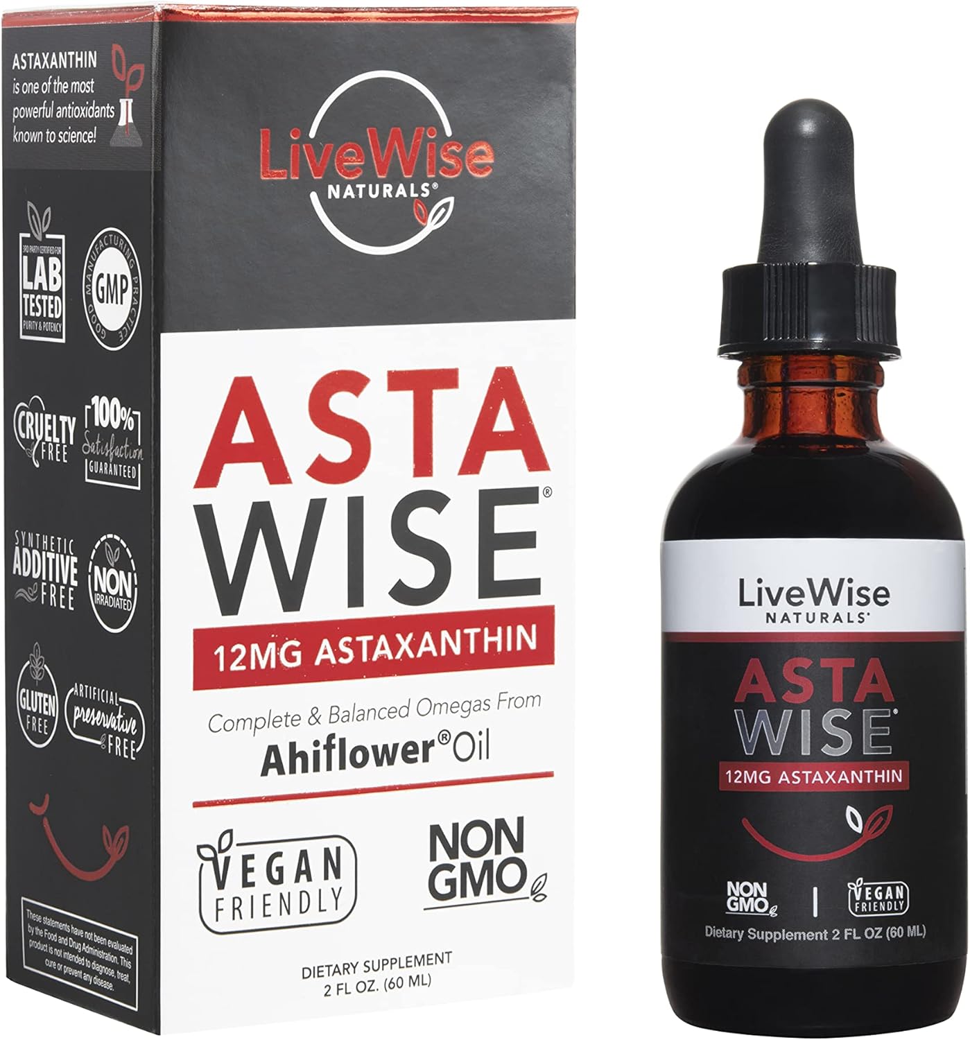 Premium 12mg Astaxanthin Supplement by Live Wise Naturals - Supports Eye Health, Joint Function, and Skin Health - Powerful Antioxidant Formula