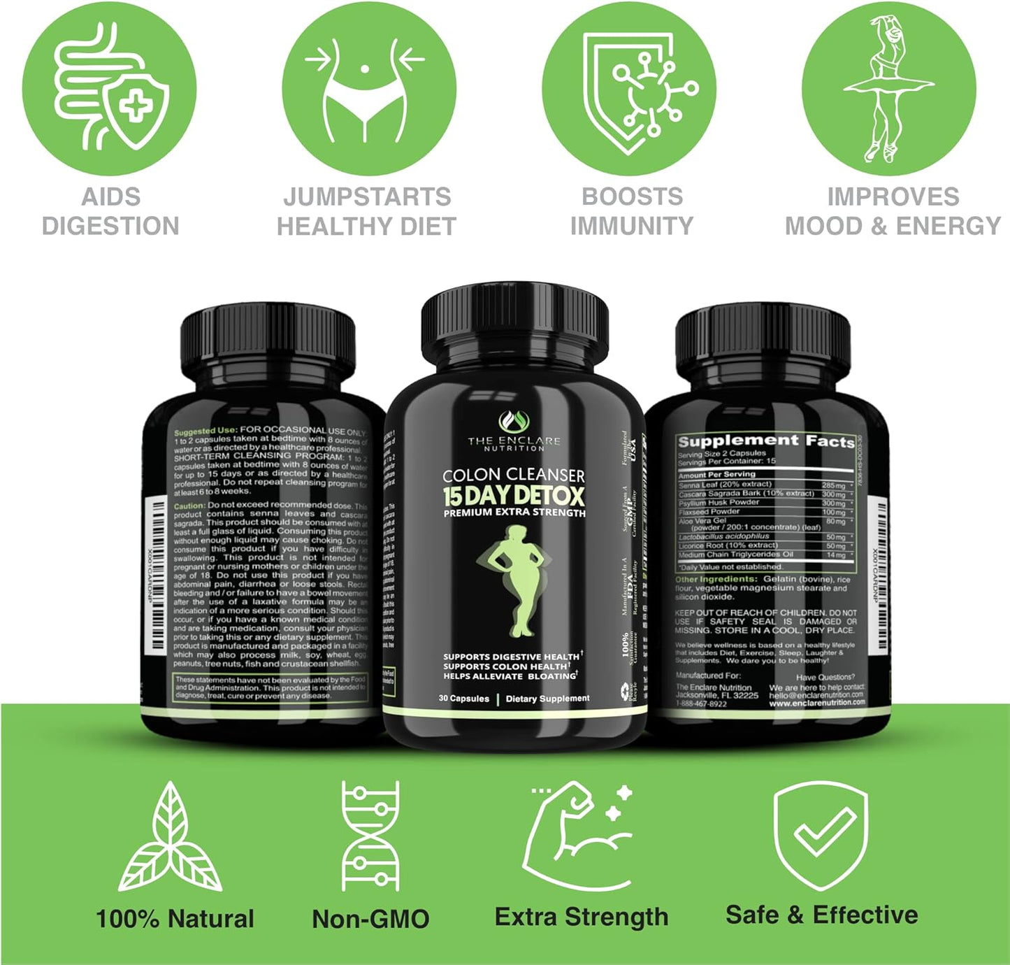 Premium 15 Day Fast-Acting Colon Cleanser Detox with Probiotic, Fiber, and Natural Laxatives - Boosts Energy and Gut Health