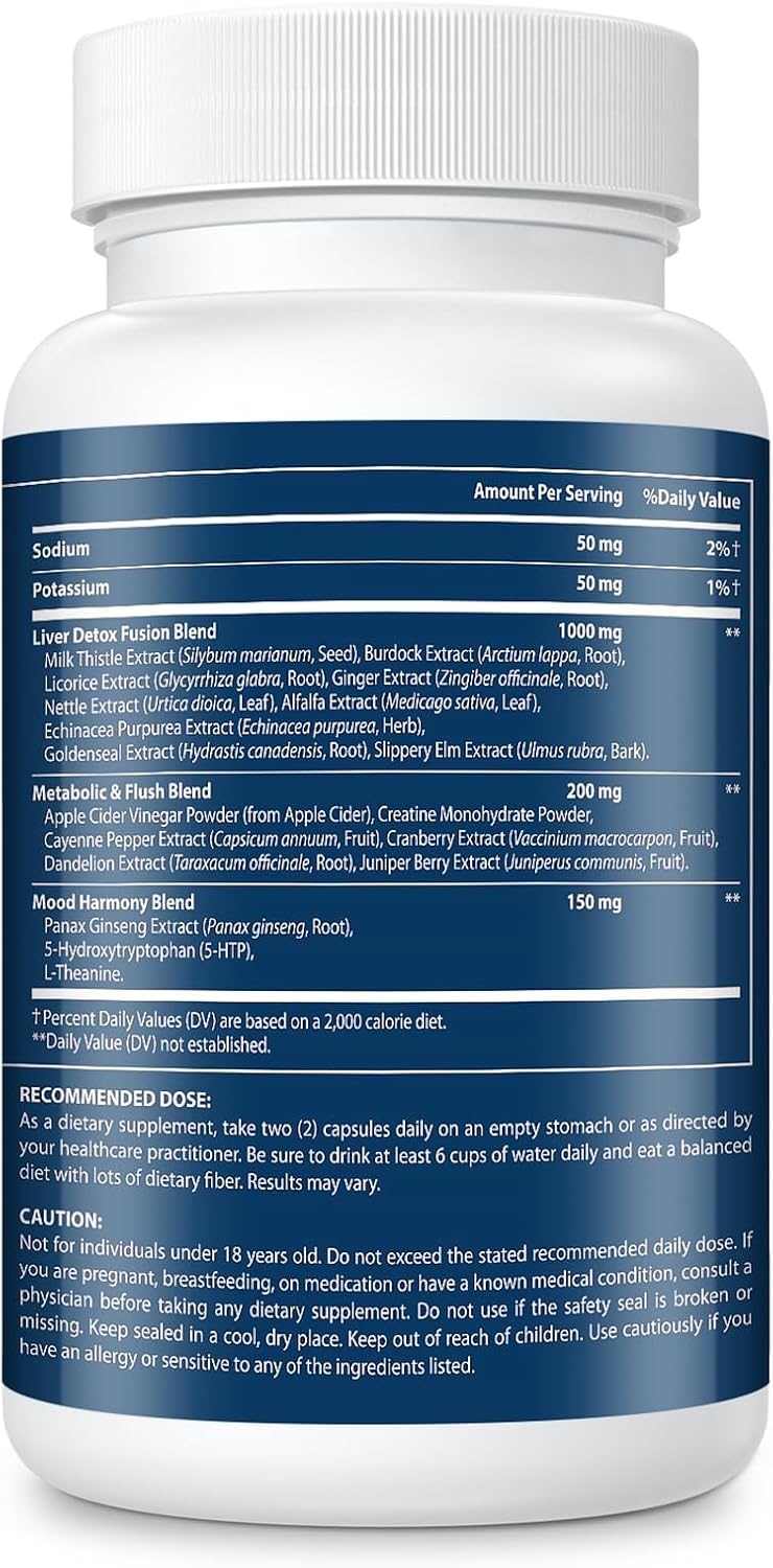 Premium 1500 MG Liver Cleanse & Detox Supplement - Natural Herbal Formula, Fast Full Body Toxin Removal, Supports Urinary Tract Health - Made in USA - 60 Capsules
