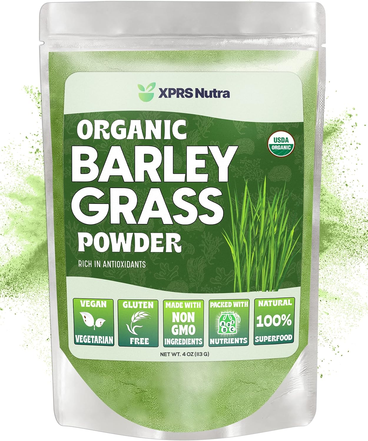 Premium 4oz Organic Barley Grass Powder - Rich in Antioxidants, Amino Acids, and Protein - Superfood for Immunity - XPRS Nutra