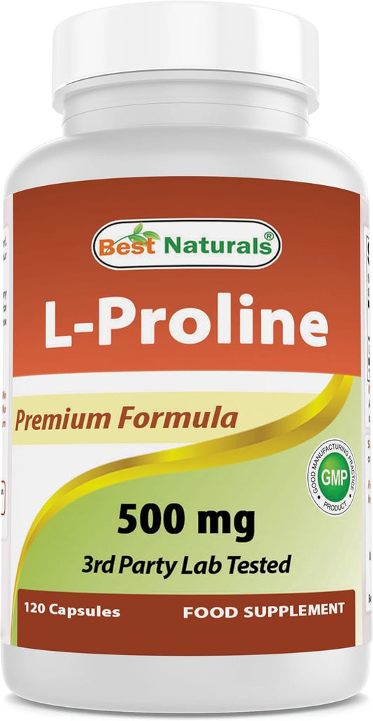 Premium 500mg L-Proline Amino Acid Supplement - 120 Capsules for Healthy Joints and Connective Tissue