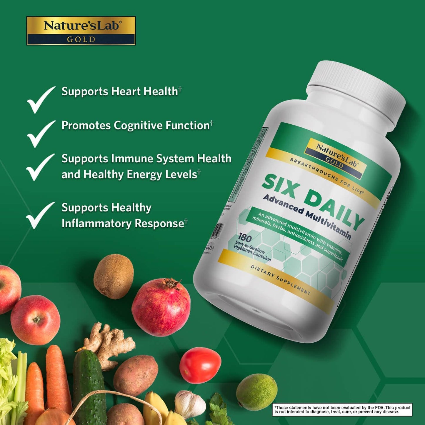 Premium 6-in-1 Multivitamin with 90+ Nutrients, Minerals, Antioxidants, Herbs - 180 Capsules
