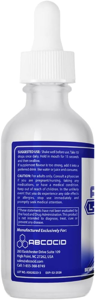 Premium ABCOCID L-Ergothioneine Liquid Supplement 490mg - 4 Oz Bottle - 240 Servings - Made in USA - Fast Absorption - High-Quality Ingredients - Non-GMO - GMP Certified - Cruelty-Free Formula