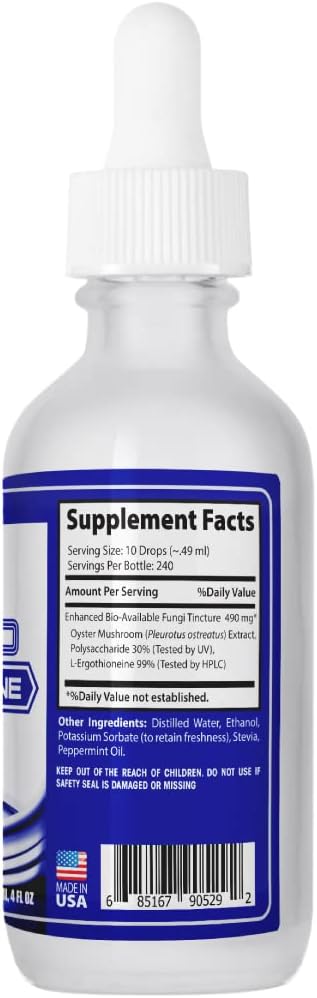 Premium ABCOCID L-Ergothioneine Liquid Supplement 490mg - 4 Oz Bottle - 240 Servings - Made in USA - Fast Absorption - High-Quality Ingredients - Non-GMO - GMP Certified - Cruelty-Free Formula