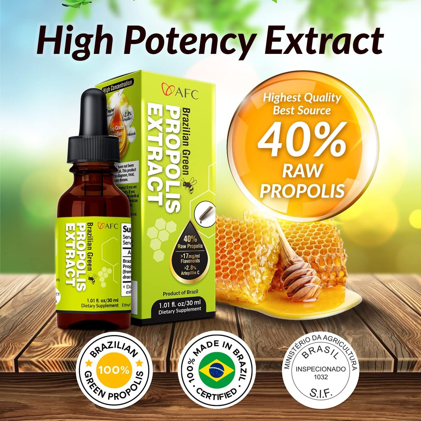 Premium AFC Japan Brazilian Green Propolis Extract with High Artepilin C and Flavonoids for Immune Boosting Tincture