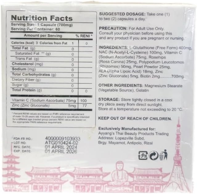 Premium Aishi Tokyo Glutathione Capsules - 60 Count