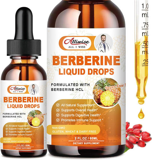Premium Alliwise Berberine Liquid Drops with Bitter Melon for Immune & Digestive Support - 1500mg Berberine + Ceylon Cinnamon