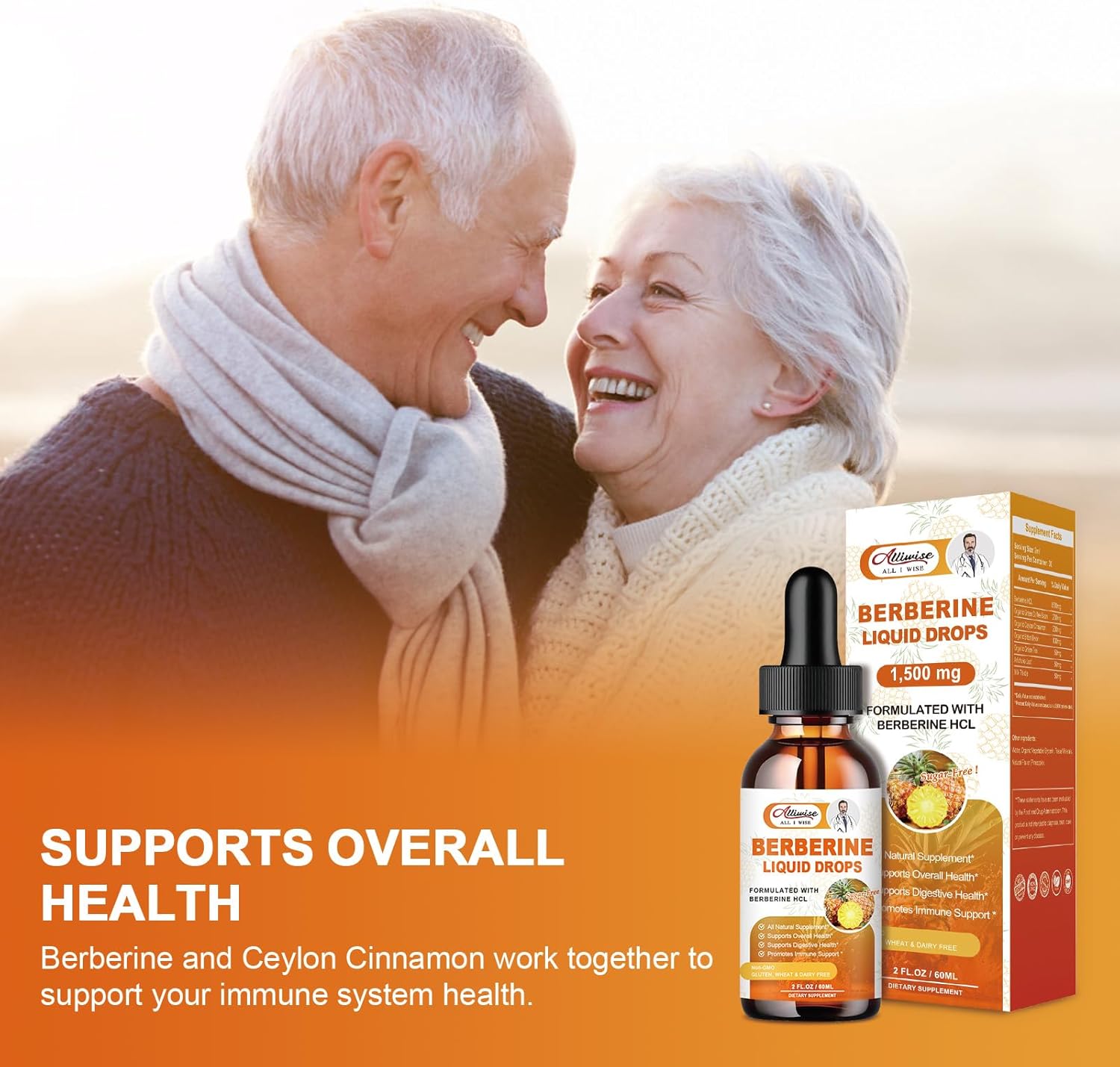 Premium Alliwise Berberine Liquid Drops with Bitter Melon for Immune & Digestive Support - 1500mg Berberine + Ceylon Cinnamon