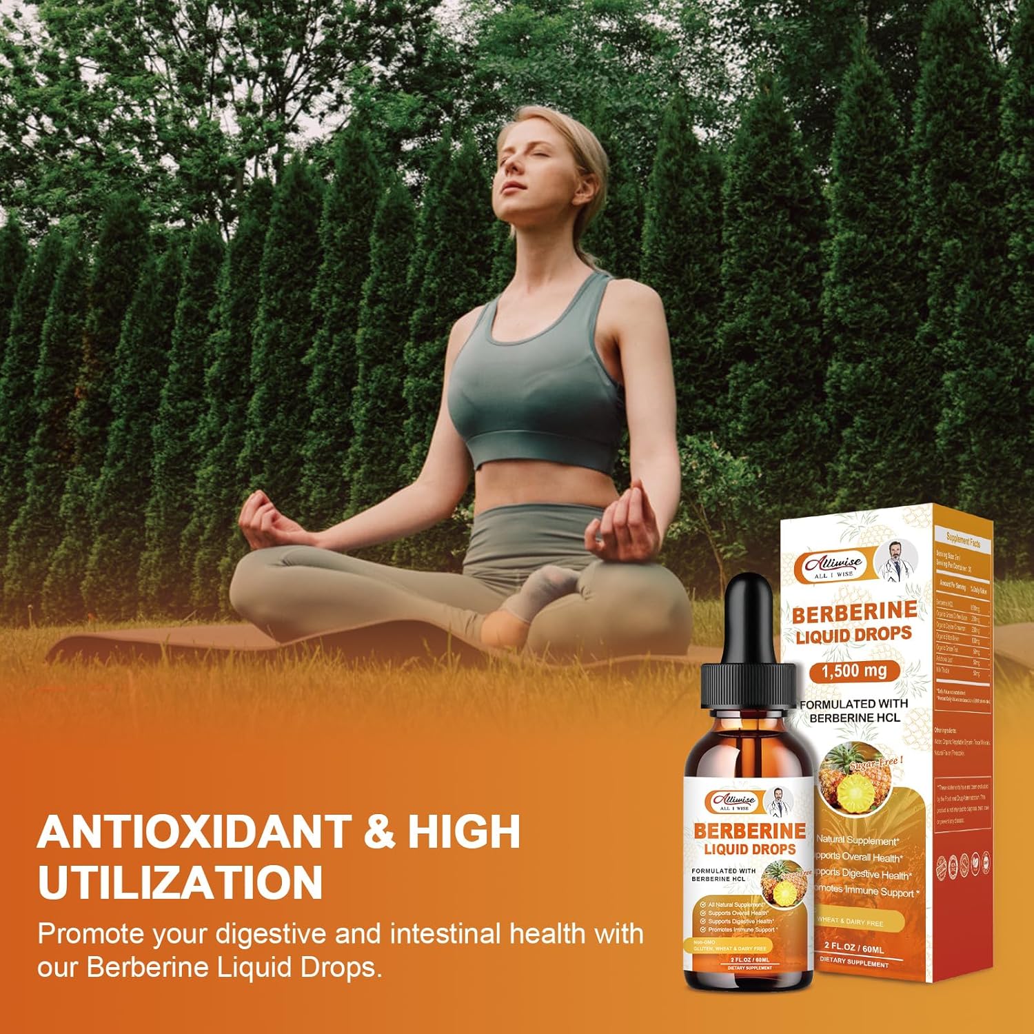 Premium Alliwise Berberine Liquid Drops with Bitter Melon for Immune & Digestive Support - 1500mg Berberine + Ceylon Cinnamon