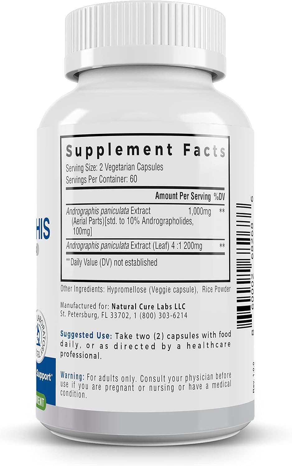 Premium Andrographis Paniculata Extract Capsules - 1,200mg (100mg Andrographolides) - Non-GMO, Vegan, Gluten Free - 120 Count