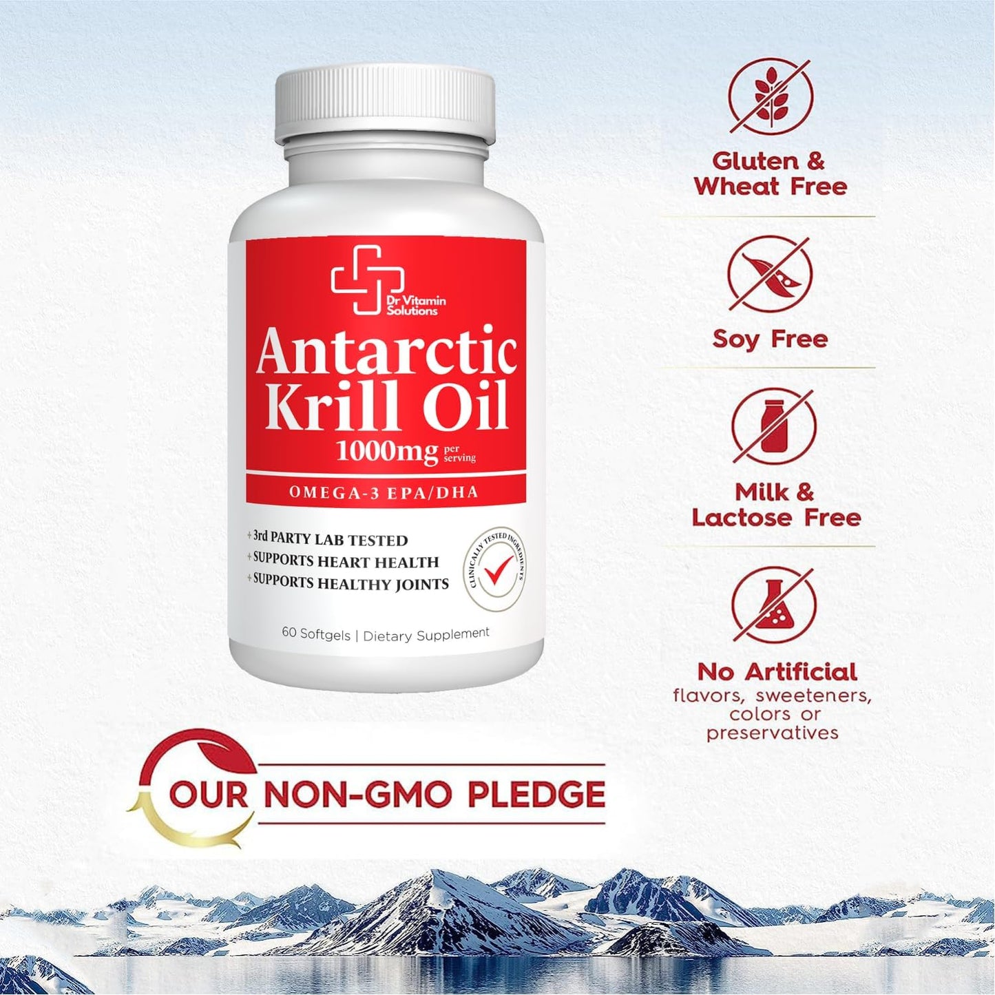 Premium Antarctic Krill Oil 1000mg - High Omega-3 EPA, DHA - Heart, Brain, Joint Health - Astaxanthin Blend, No Fishy Taste
