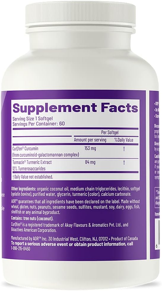 Premium AOR Curcumin Ultra Supplement for Fast-Acting Joint Support - 60 Softgels