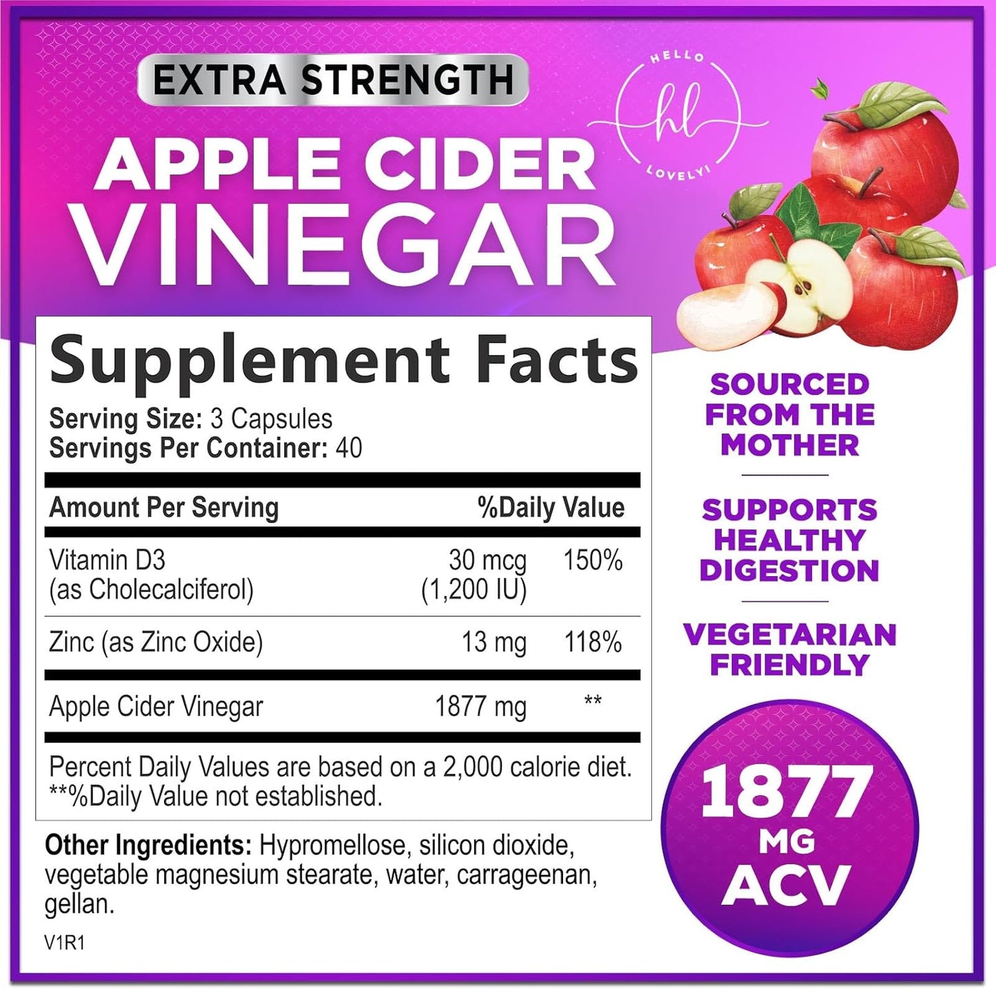 Premium Apple Cider Vinegar Pills with Vitamin D3 & Zinc - 1877mg ACV, Non-GMO, Gluten Free - Digestion, Energy & Immune Support - 120 Capsules - BoostGo Australia