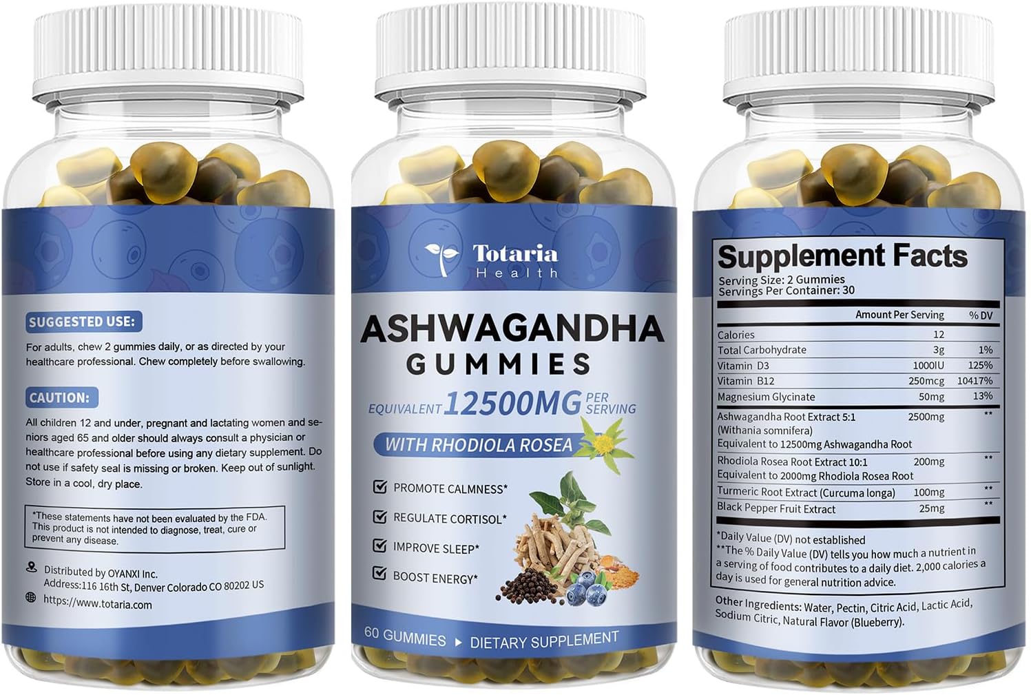 Premium Ashwagandha Gummies 2500mg for Women & Men with Ashwa Root, Magnesium Glycinate, Rhodiola Rosea - 60 Count