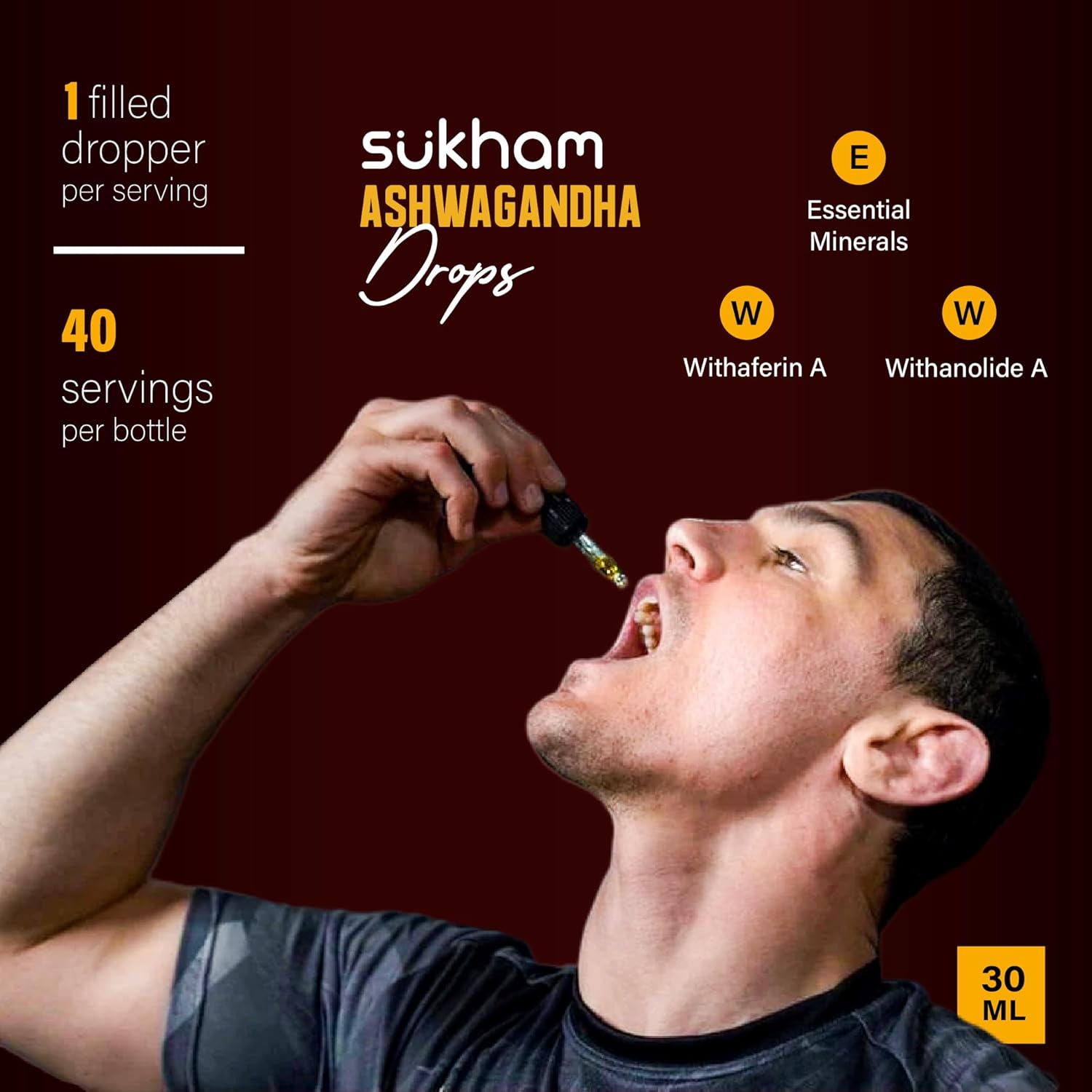 Premium Ashwagandha Liquid Drops - Root Extract with Withanolides & Withaferins - Boost Energy & Immunity - 1 FL.OZ (40 Servings)