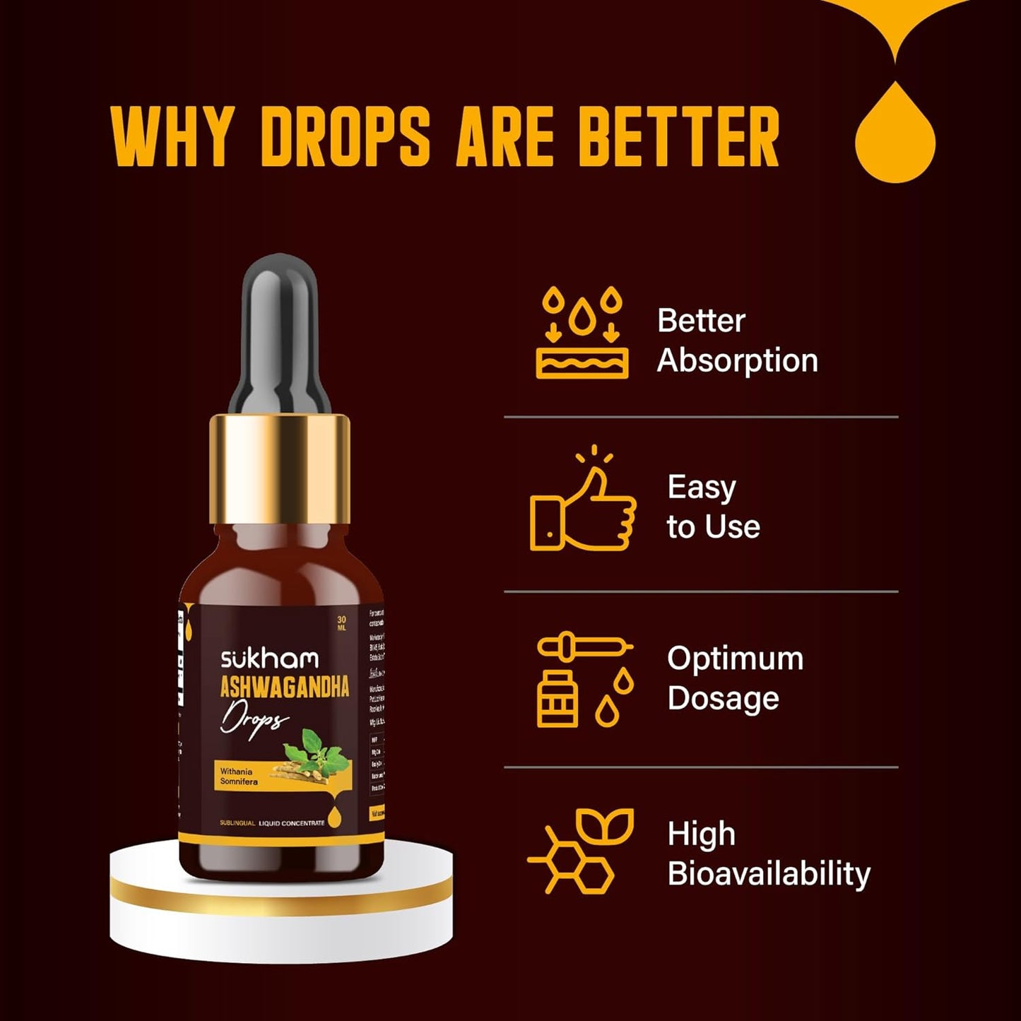 Premium Ashwagandha Liquid Drops - Root Extract with Withanolides & Withaferins - Boost Energy & Immunity - 1 FL.OZ (40 Servings)