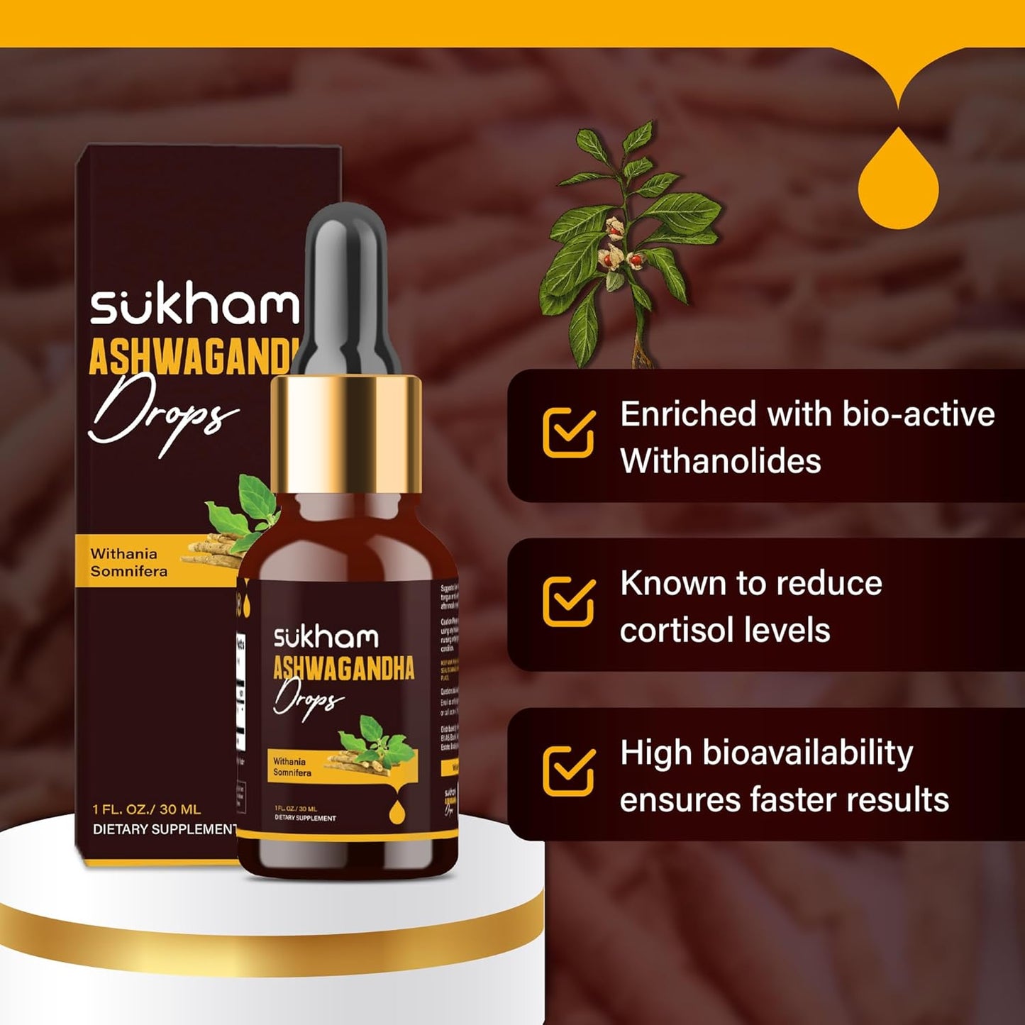 Premium Ashwagandha Liquid Drops - Root Extract with Withanolides & Withaferins - Boost Energy & Immunity - 1 FL.OZ (40 Servings)