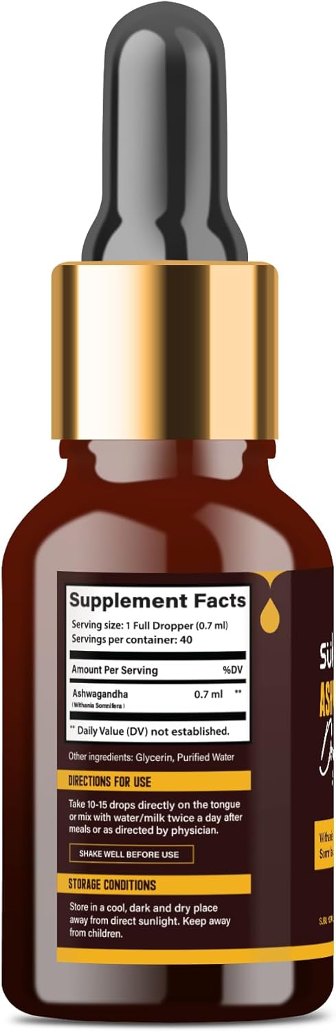 Premium Ashwagandha Liquid Drops - Root Extract with Withanolides & Withaferins - Boost Energy & Immunity - 1 FL.OZ (40 Servings)