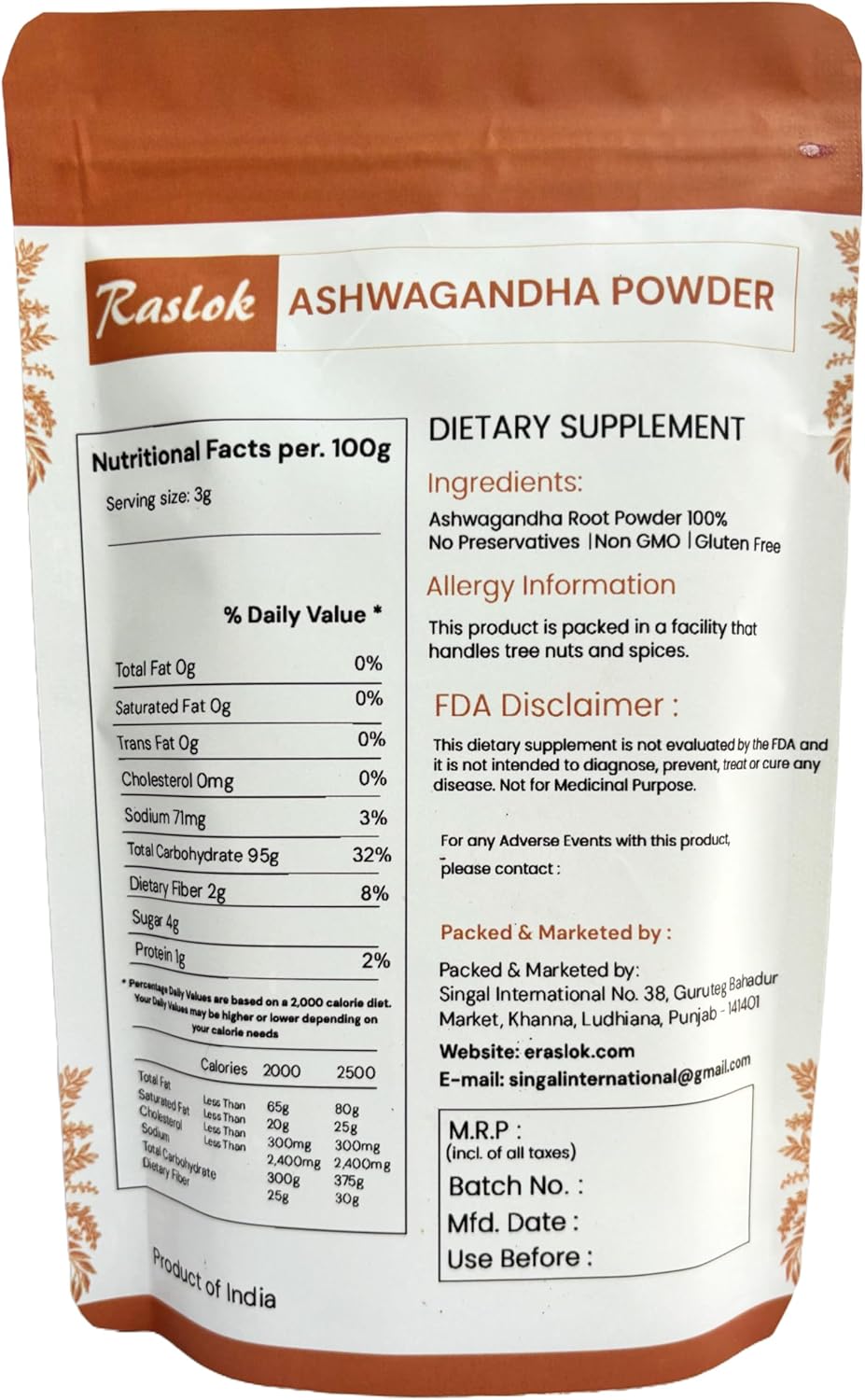 Premium Ashwagandha Root Powder - 8 Oz | Highest Quality Withania Somnifera | Non-GMO, Vegan, Raw from India