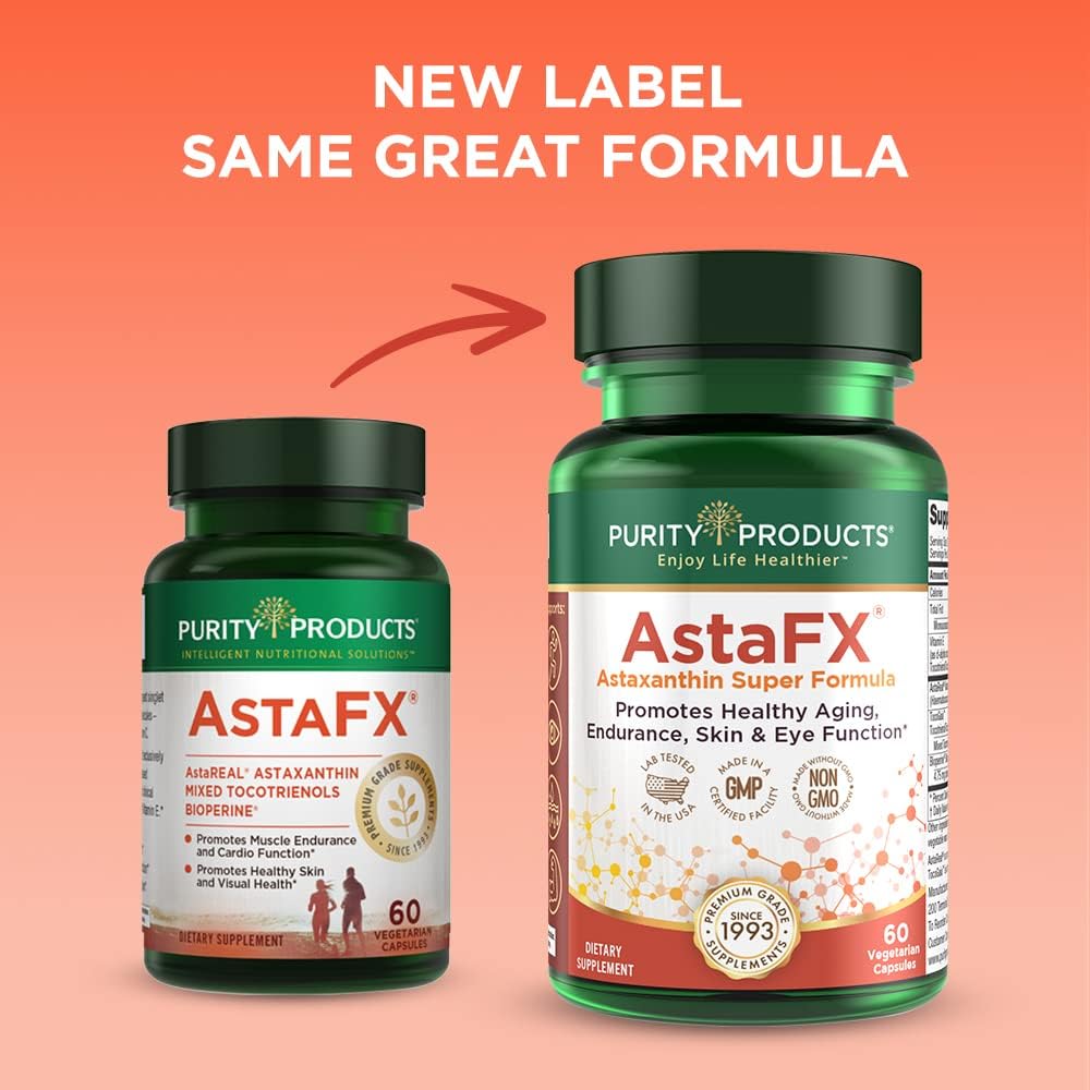 Premium AstaFX Astaxanthin Antioxidant Formula with Clinically Proven 4mg AstaREAL, Tocotrienols, BioPerine, Piperine - 60 Capsules