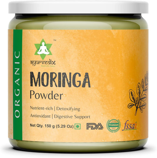 Premium Ayurvedic Organic Moringa Oleifera Leaf Powder for Hair Growth - Natural Antioxidant-Rich Supplement from India 5.29 Oz