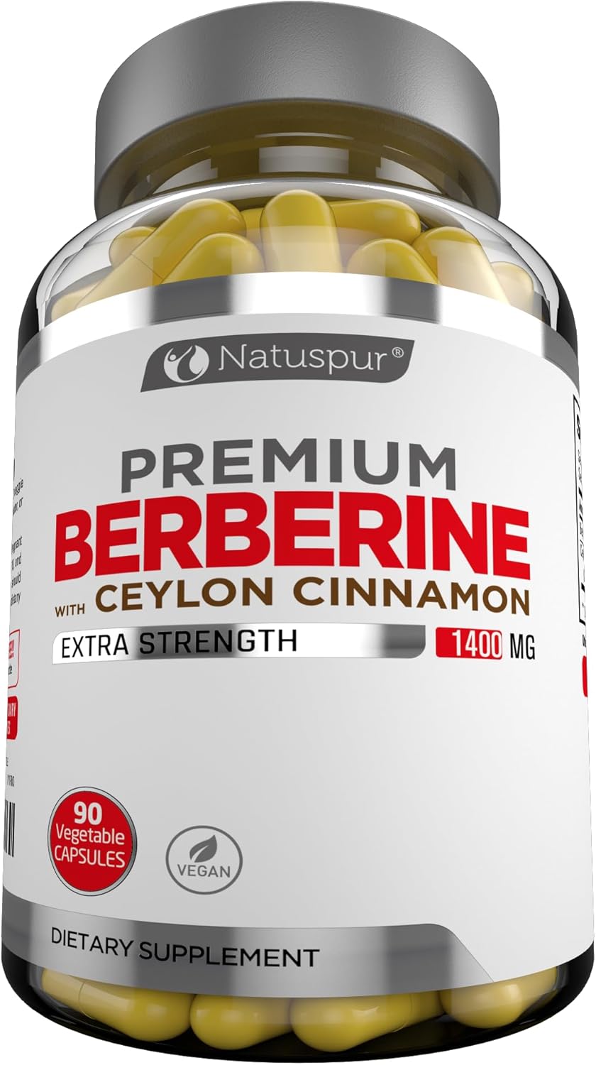 Premium Berberine HCL and Ceylon Cinnamon Supplement - 1400mg Berberine HCI Root Formula by Natuspur