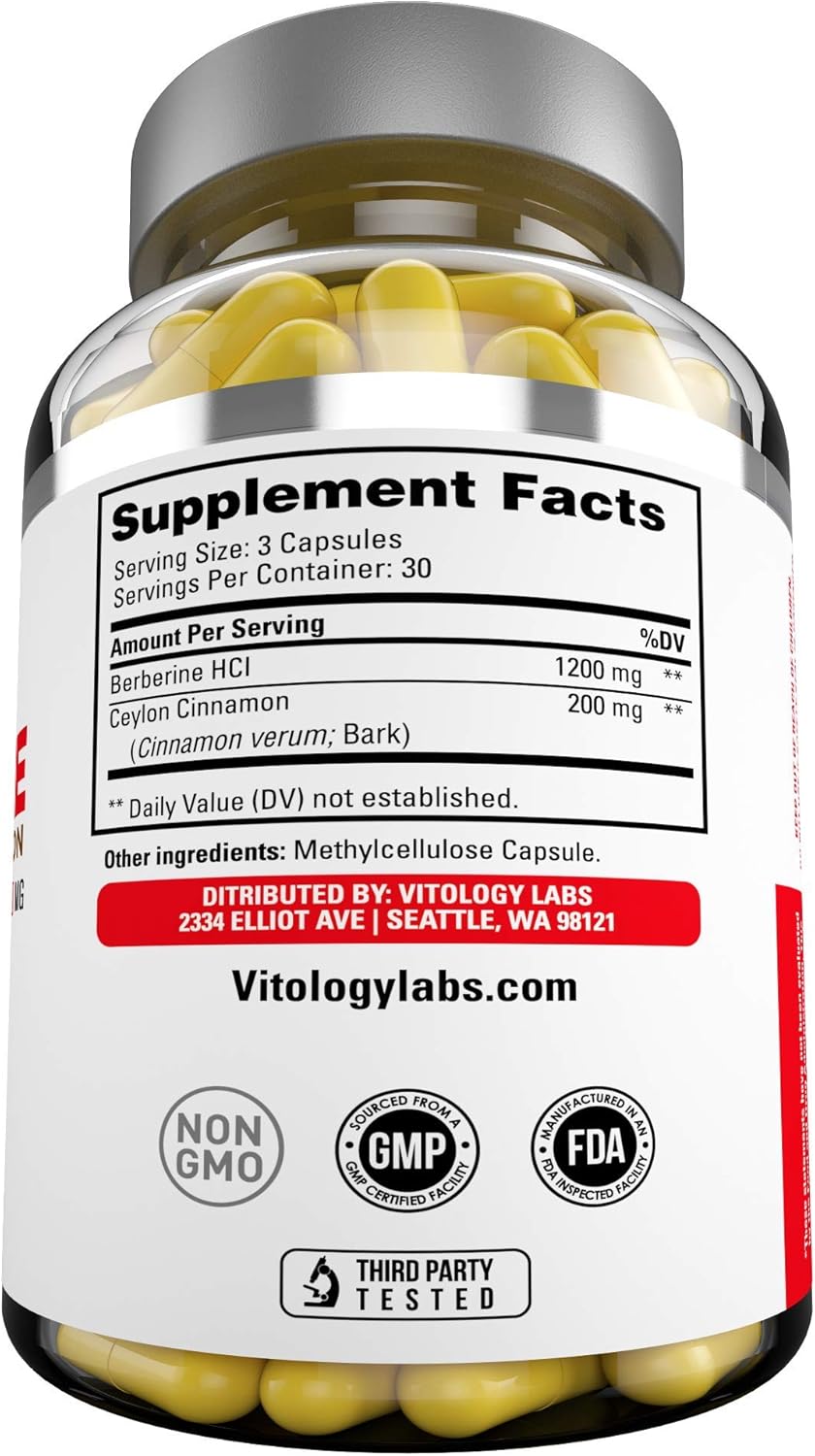 Premium Berberine HCL and Ceylon Cinnamon Supplement - 1400mg Berberine HCI Root Formula by Natuspur