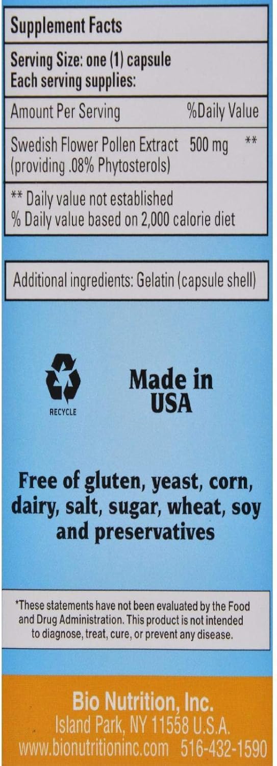 Premium Bio Nutrition Swedish Flower Pollen Extract Capsules - 500mg, 60 Capsules