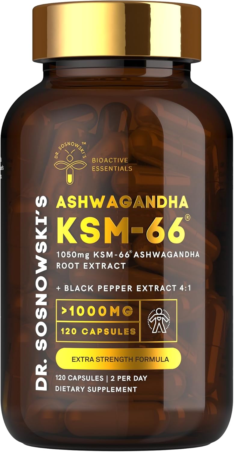 Premium BioActive KSM-66 Ashwagandha Capsules | 1050mg with Black Pepper Extract | Extra Strength Formula | 120 Capsules