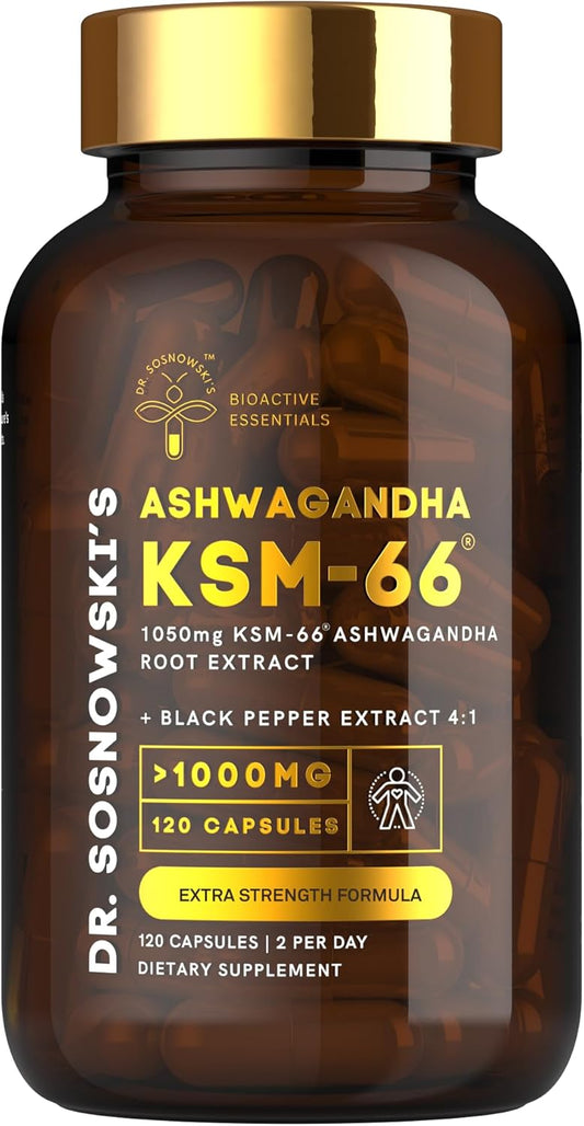 Premium BioActive KSM-66 Ashwagandha Capsules | 1050mg with Black Pepper Extract | Extra Strength Formula | 120 Capsules