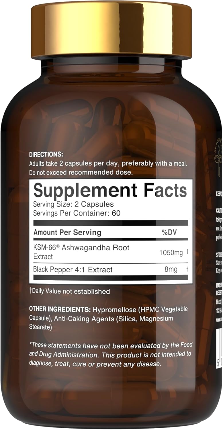 Premium BioActive KSM-66 Ashwagandha Capsules | 1050mg with Black Pepper Extract | Extra Strength Formula | 120 Capsules